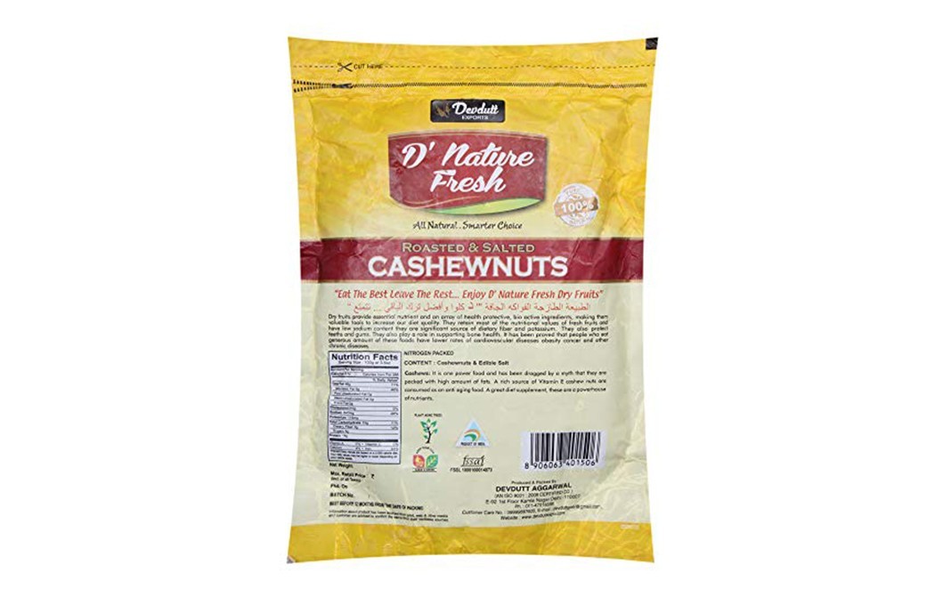 D'nature Fresh Roasted & Salted Cashewnuts    Pack  180 grams
